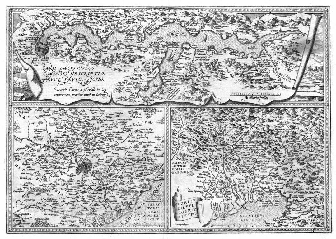 Historic Map : Italy , Rome (Italy), Lake Como, 1570 (35) Larii Lacus (with) Terretorii Romani (with) Fori Iulii. , Vintage Wall Art