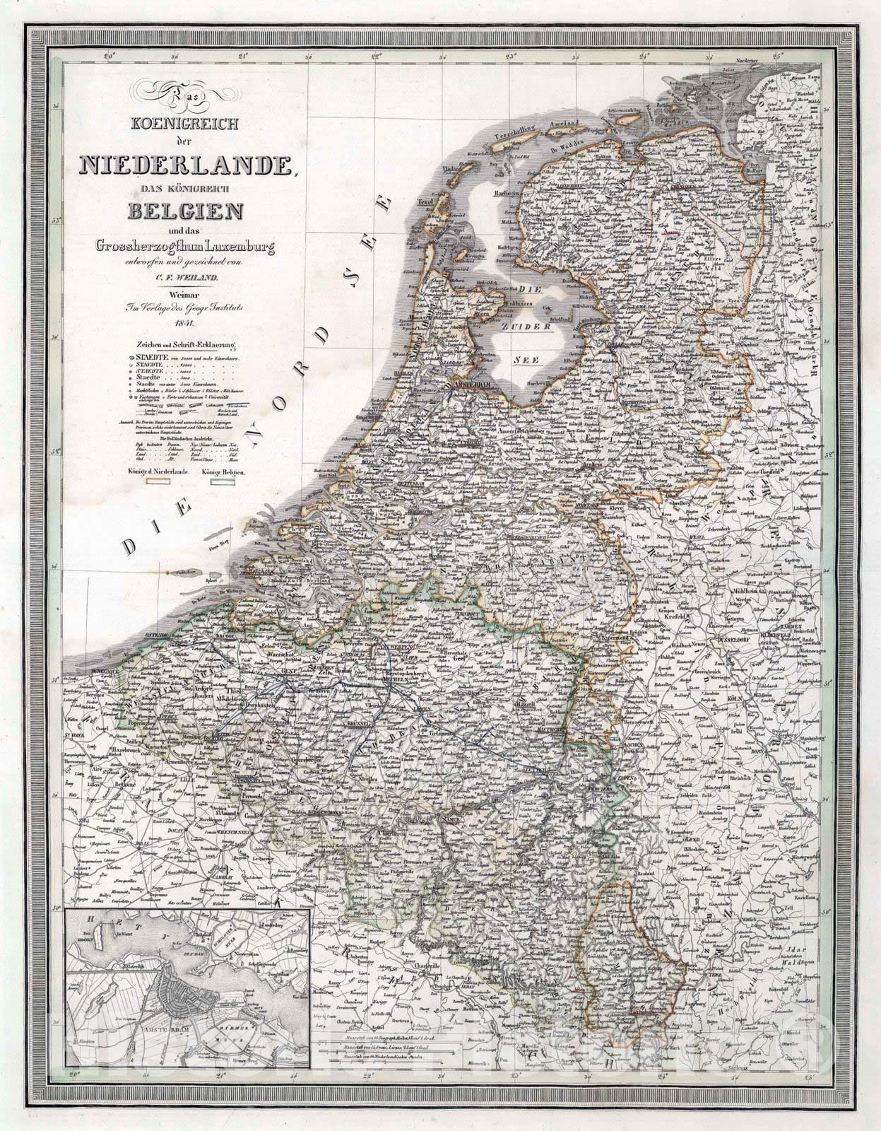 Historic Map : 1841 Kingdoms of the Netherlands and Belgium. - Vintage Wall Art