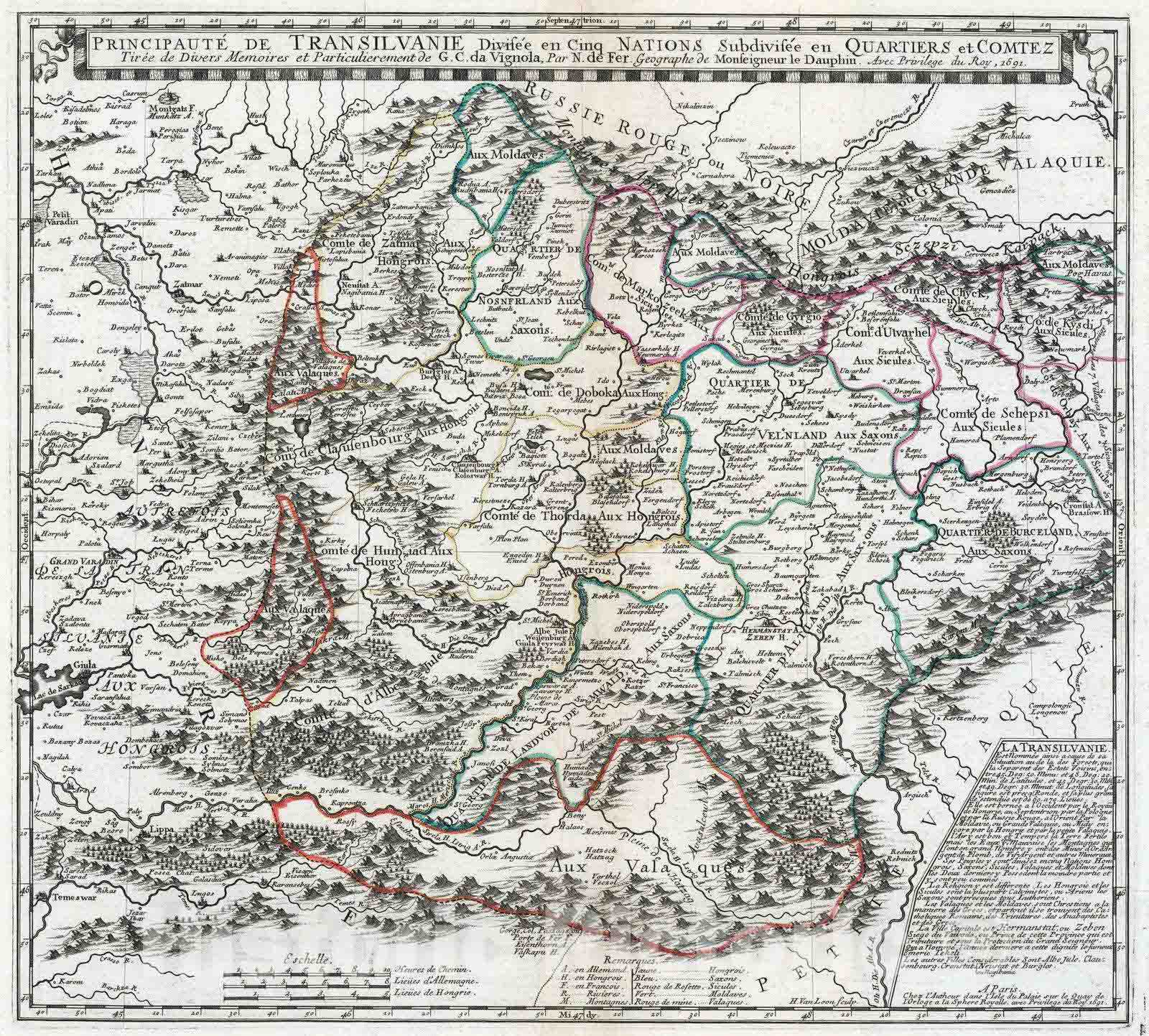 Historic Map : Romania, Transylvania (Romania) 1691 Principaute? de Transilvanie , Vintage Wall Art