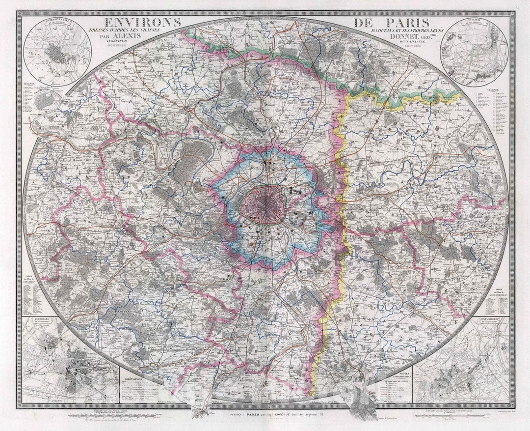 Historic Map : Paris , France, 1876 Environs de Paris. , Vintage Wall Art