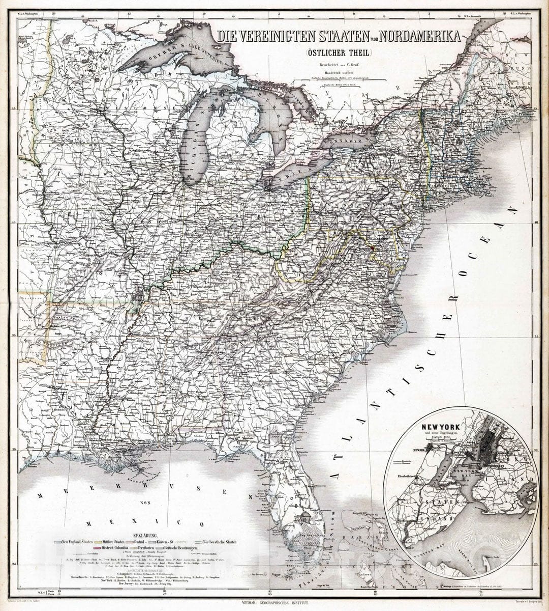 Historic Map : 1879 Eastern United States. v1 - Vintage Wall Art