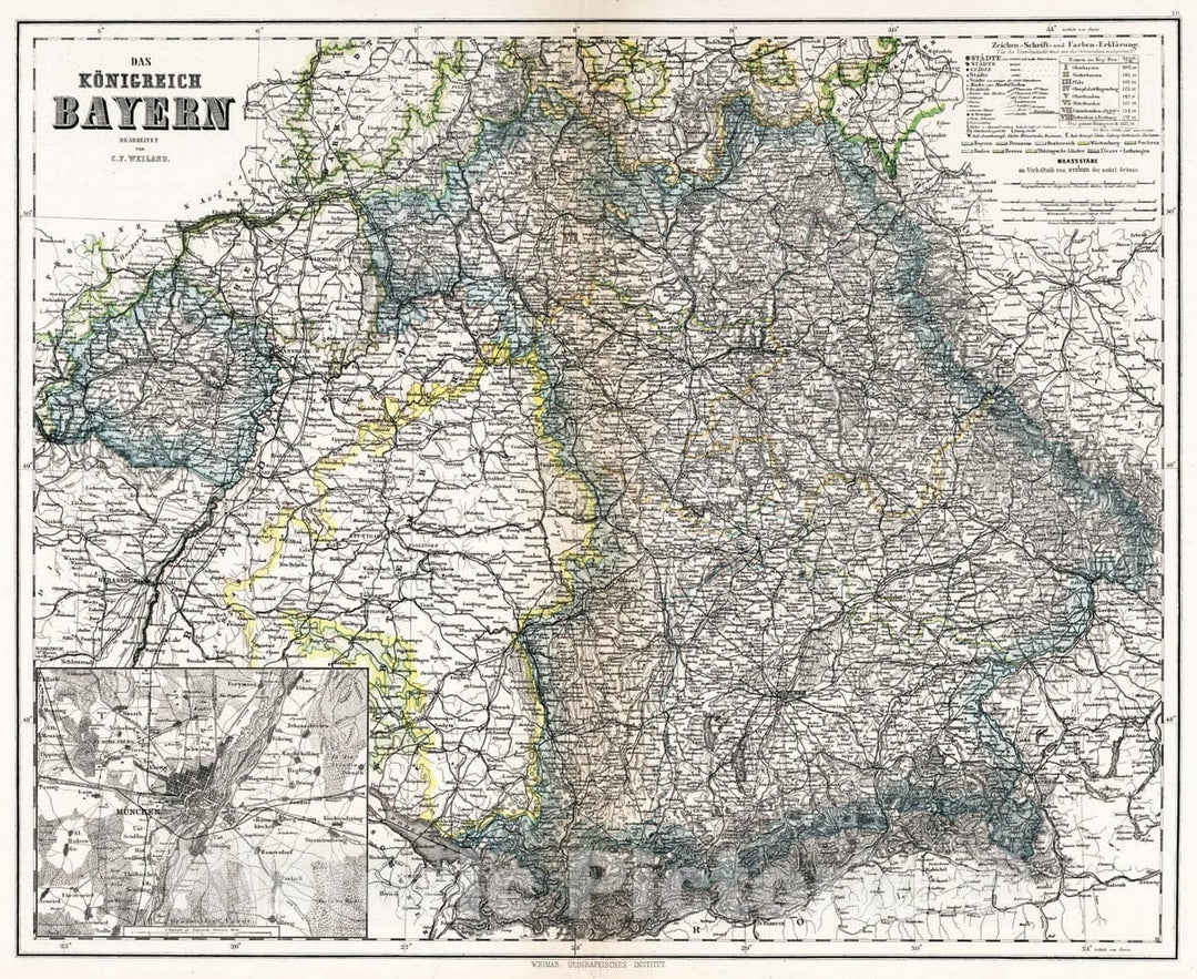 Historic Map : 1886 Kingdom of Bavaria, Germany. - Vintage Wall Art