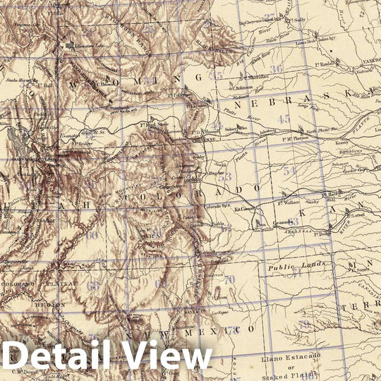 Historic Map : National Atlas - 1874 Map Showing The General Topographical Features, West of the Mississippi River. - Vintage Wall Art