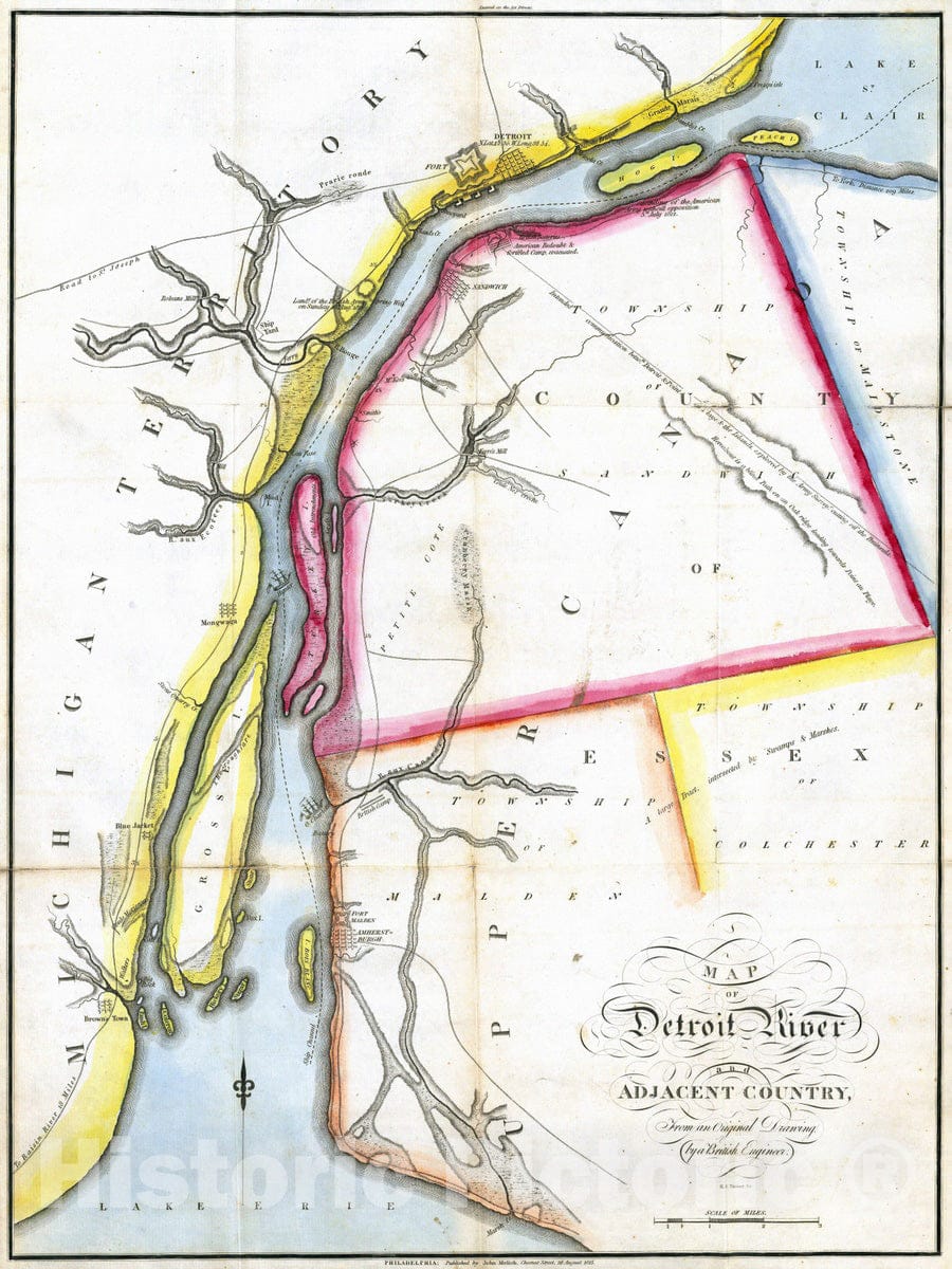 Historic Map : National Atlas - 1815 Map of Detroit River and Adjacent Country. - Vintage Wall Art