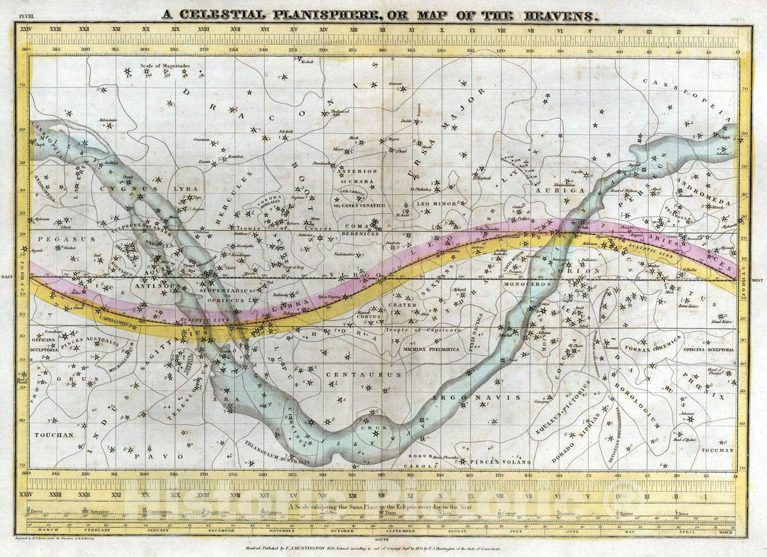 Historic Map : Celestial Atlas - 1835 A Celestial Planisphere, or Map of the Heavens. - Vintage Wall Art