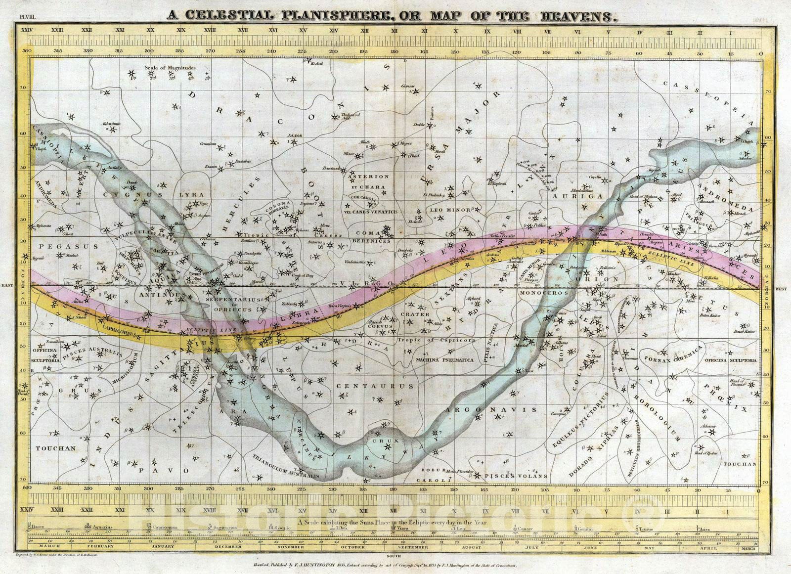 Historic Map : Celestial Atlas - 1835 A Celestial Planisphere, or Map of the Heavens. - Vintage Wall Art