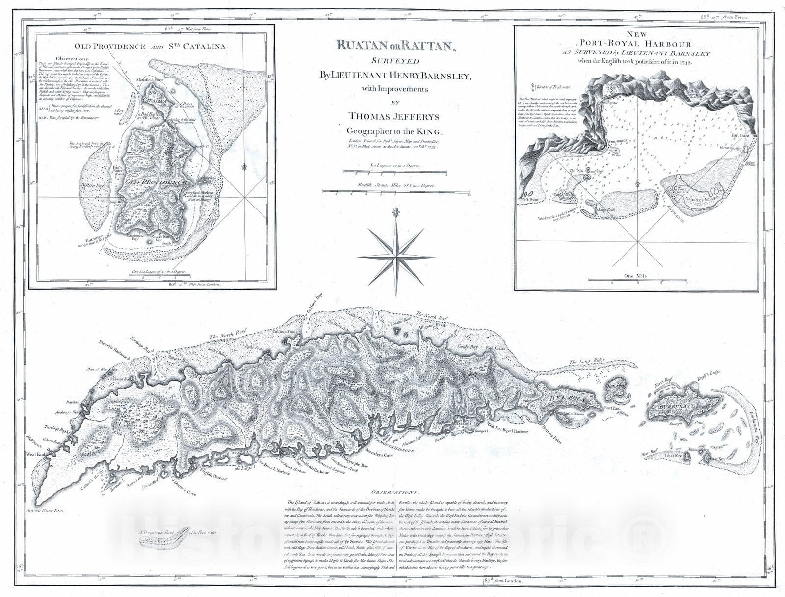 Historic Map : Colombia; Honduras, Providence Island (Colombia) 1775 Ruatan or Rattan. , Vintage Wall Art