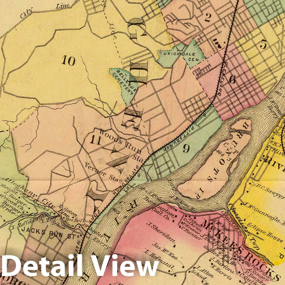 Historic Map : 1877 Upper Ohio River and Valley part I from Pittsburgh, (with) Middletown, Riverside, Allegheny Co, Pa. - Vintage Wall Art