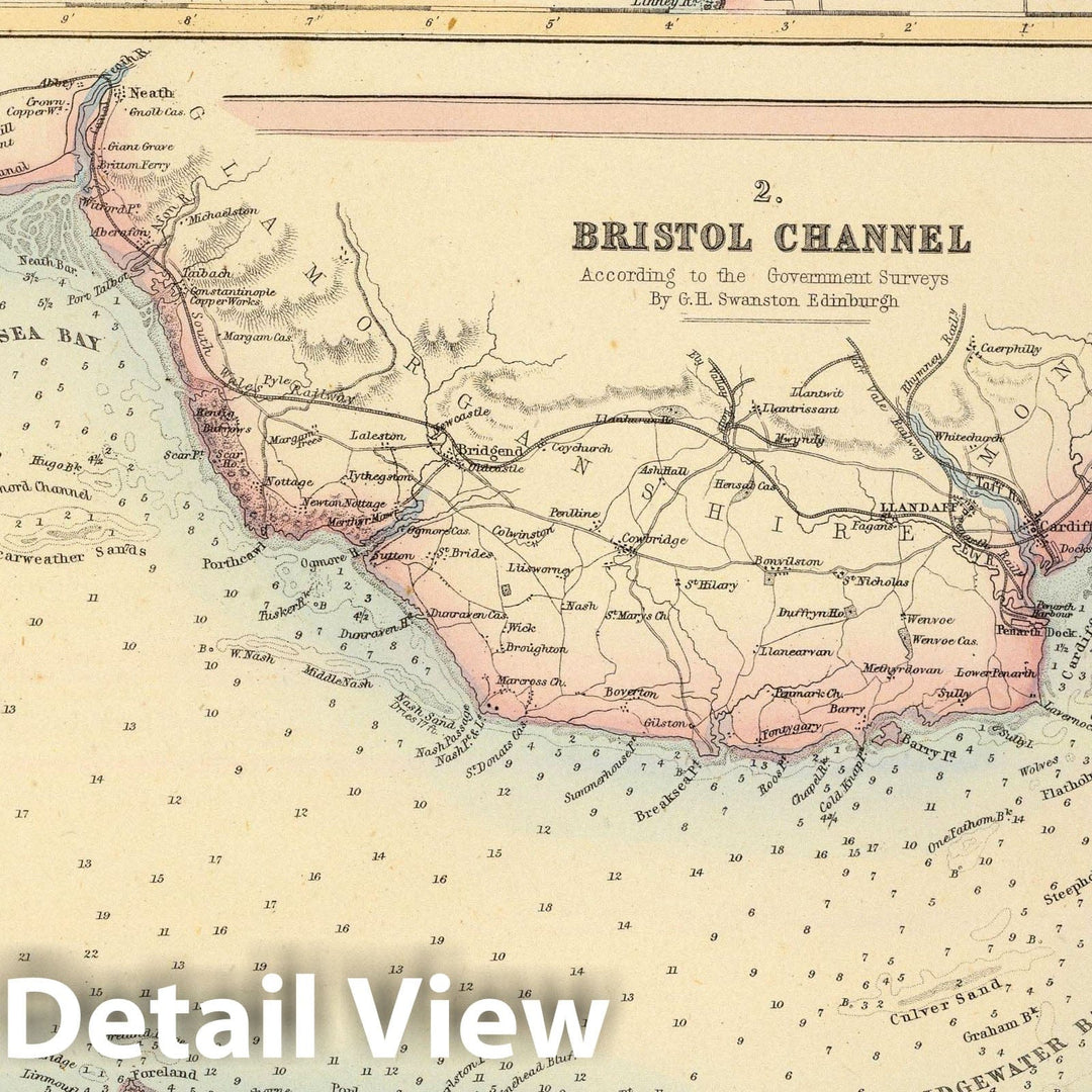 Historic Map : 1872 Ports & Harbours on the South-West Coast of England. - Vintage Wall Art