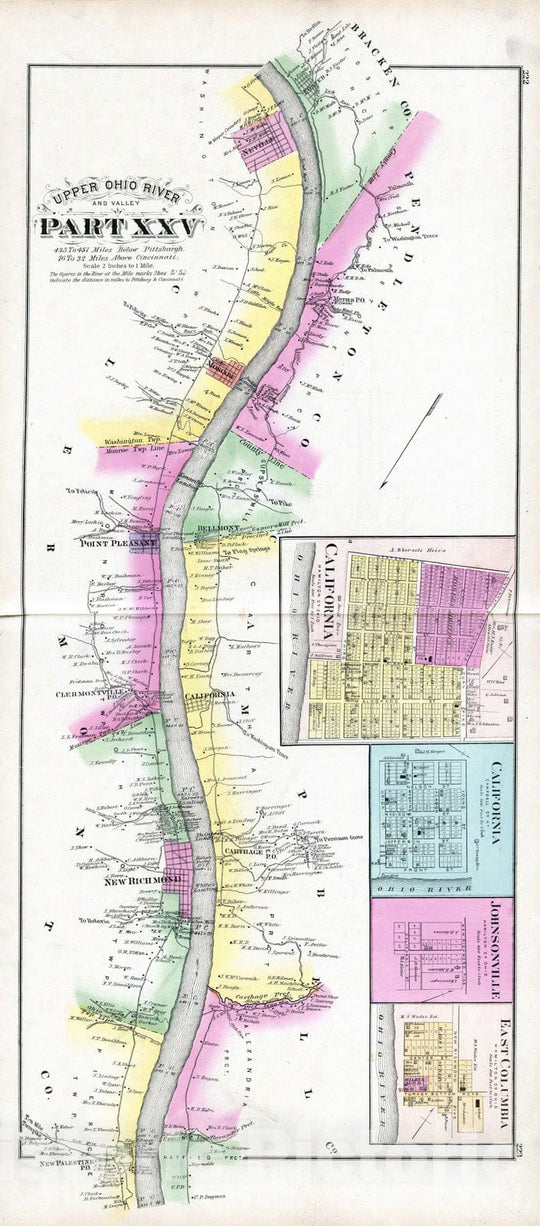 Historic Map : Regional - 1877 Upper Ohio River and Valley part XXV,  below Pittsburgh, (with) California, Johnsonville, East Columbia, Ohio; California, Ky