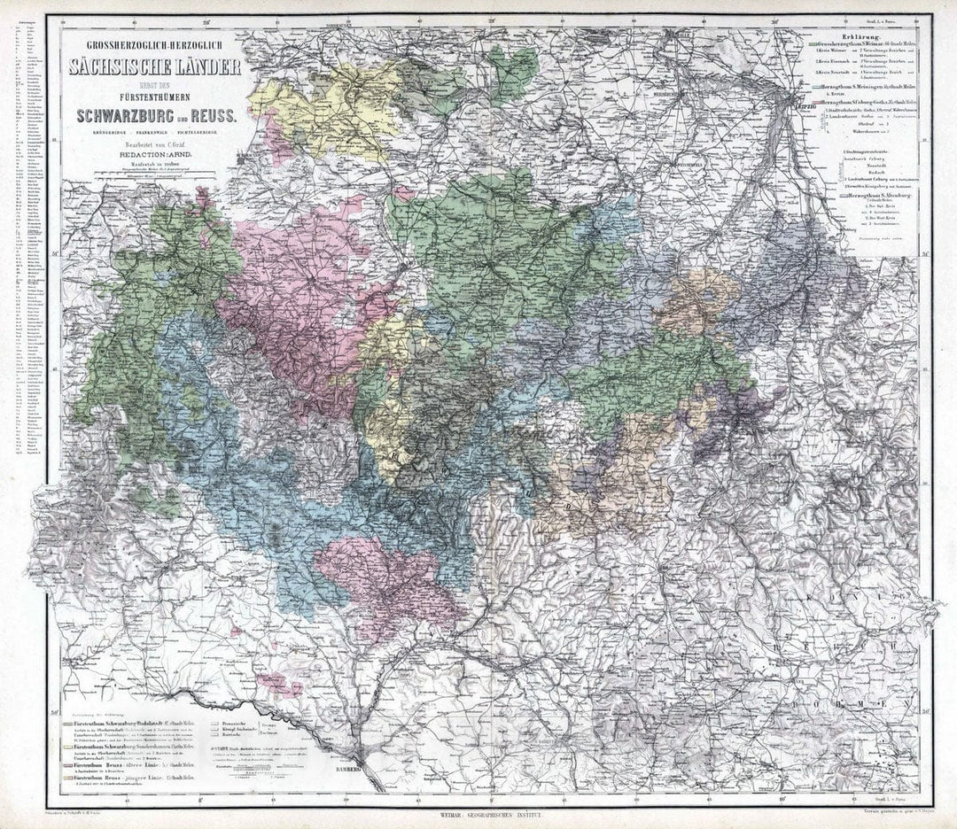 Historic Map : 1879 Saxon Countries, Germany. - Vintage Wall Art