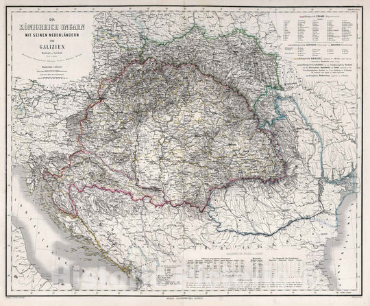 Historic Map : 1879 Kingdom of Hungary, adjacent Countries and Galicia. - Vintage Wall Art