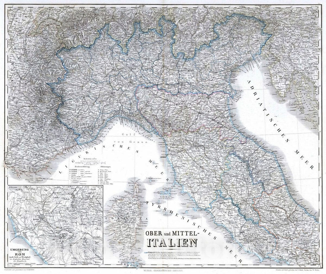 Historic Map : 1875 Upper and Middle Italy. - Vintage Wall Art