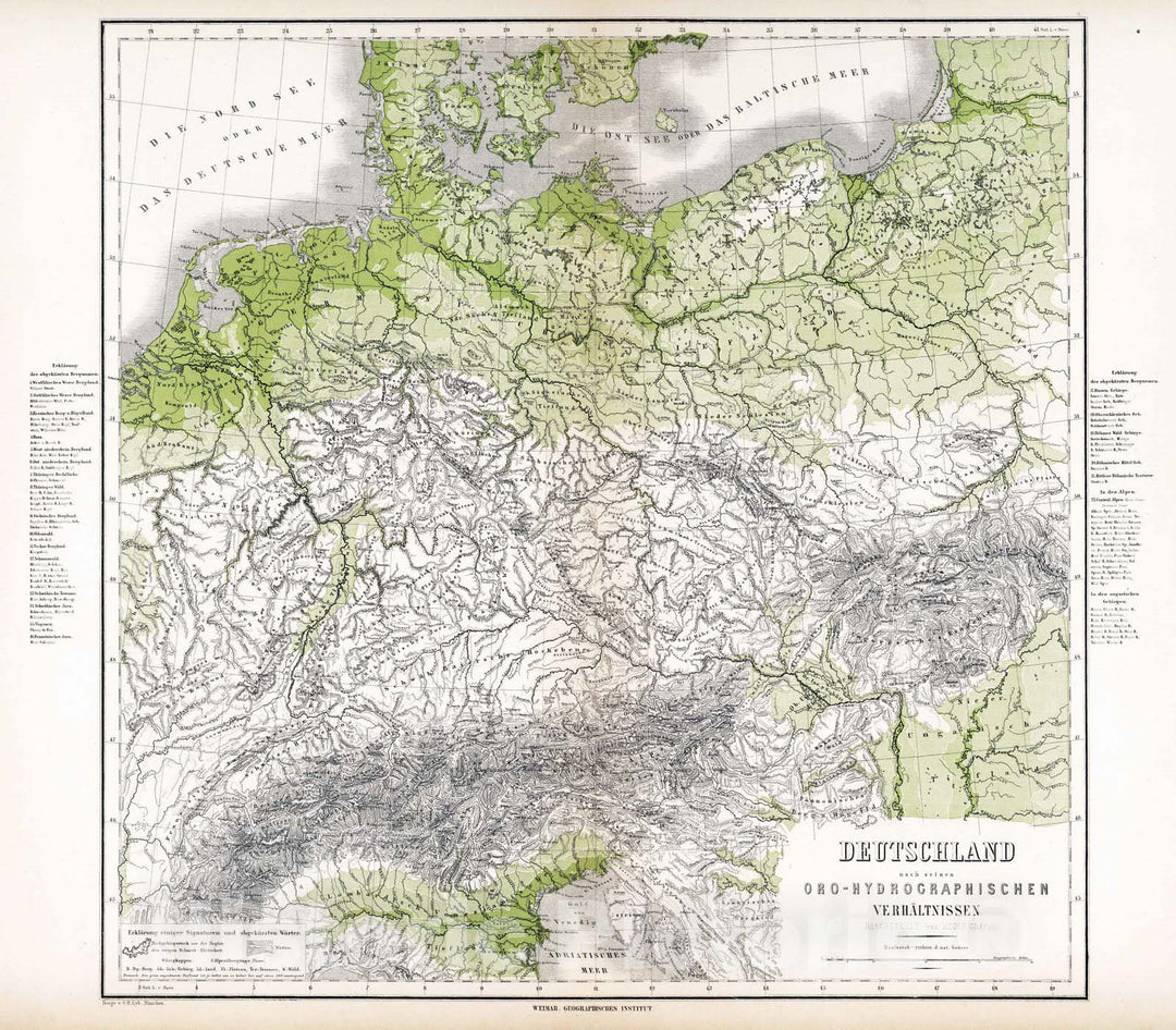 Historic Map : 1886 Germany: Topography and Hydrography. - Vintage Wall Art