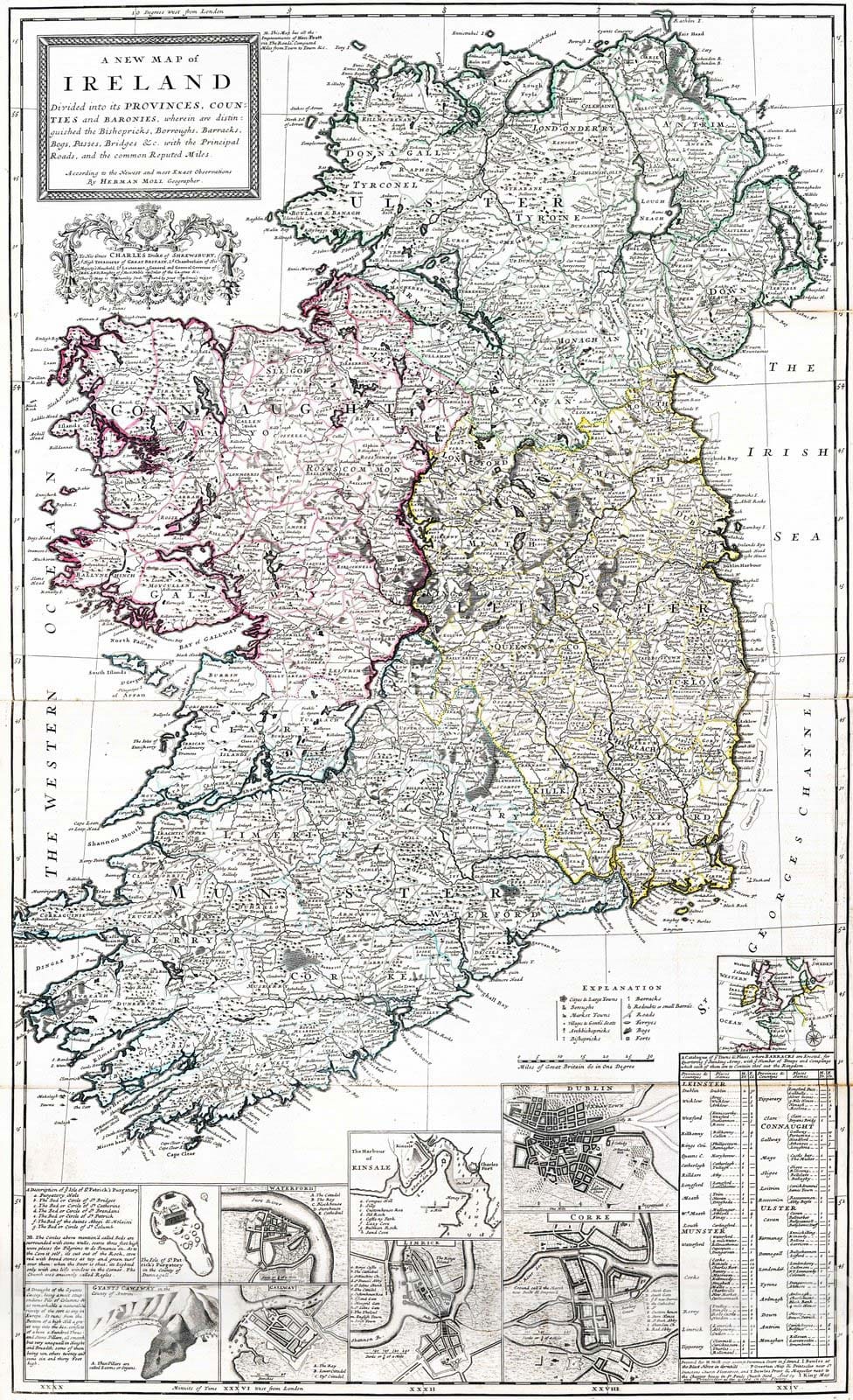 Historic Map : 1714 Ireland. - Vintage Wall Art