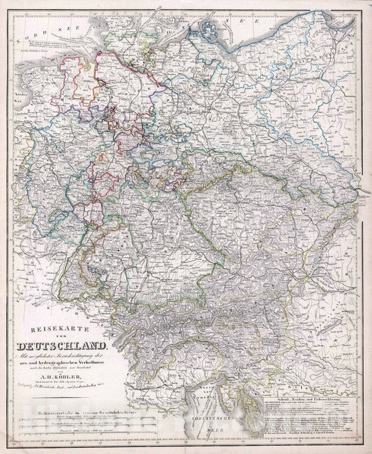 Historic Wall Map : Germany, 1854 Reisekarte von Deutschland , Vintage Wall Art