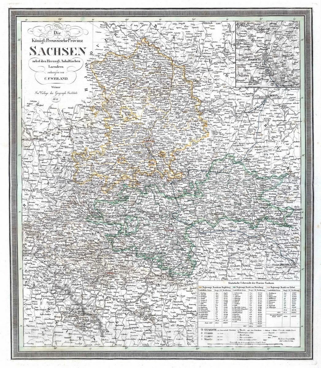 Historic Map : Saxony , Germany 1841 Preussische Provinz Sachsen. (Prussian Province Saxony, Germany.) , Vintage Wall Art