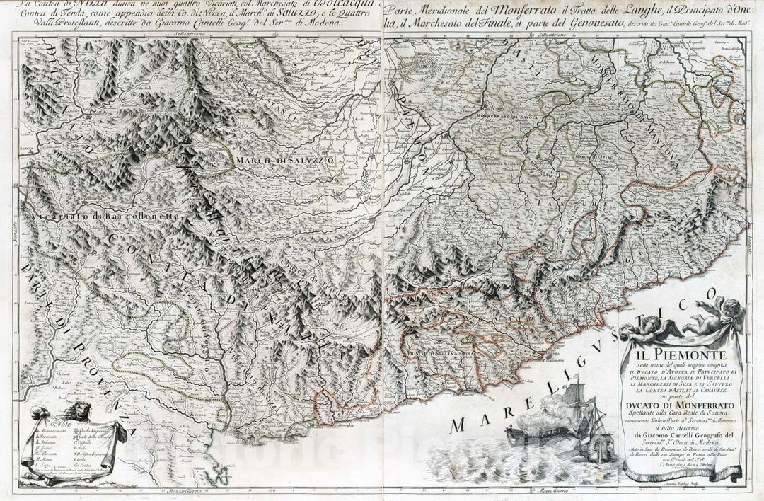 Historic Map : Italy, , Europe 1691 Il Piemonte sotto nome del quale vengono, Map 110-111 , Vintage Wall Art