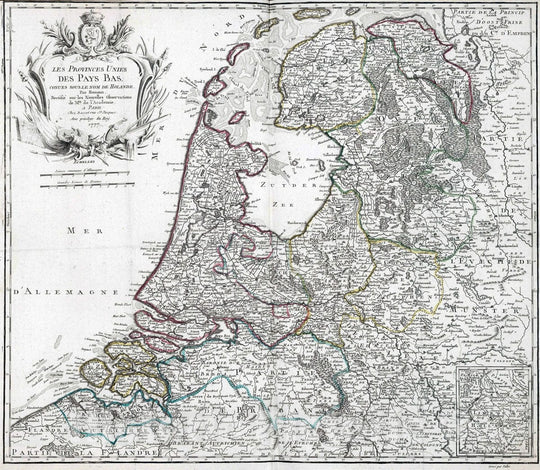 Historic Wall Map : Netherlands, 1777 Les Provinces Unis des Pays Bas. , Vintage Wall Art