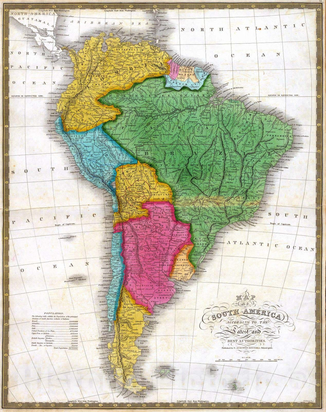 Historic Map : National Atlas - 1831 Map of South America. - Vintage Wall Art