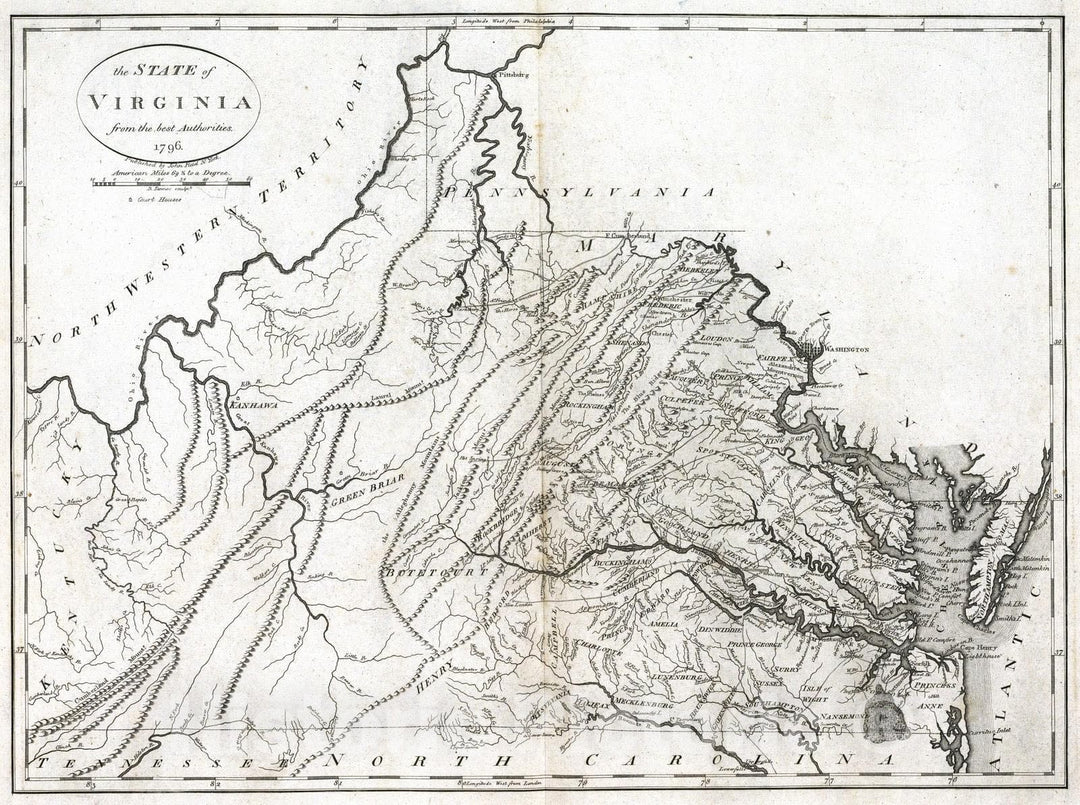 Historic Map : National Atlas - 1796 State of Virginia. - Vintage Wall Art