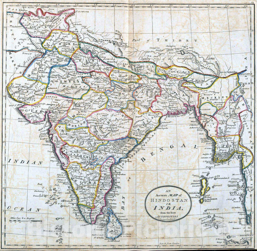 Historic Map : 1814 Map of Hindostan or India. - Vintage Wall Art