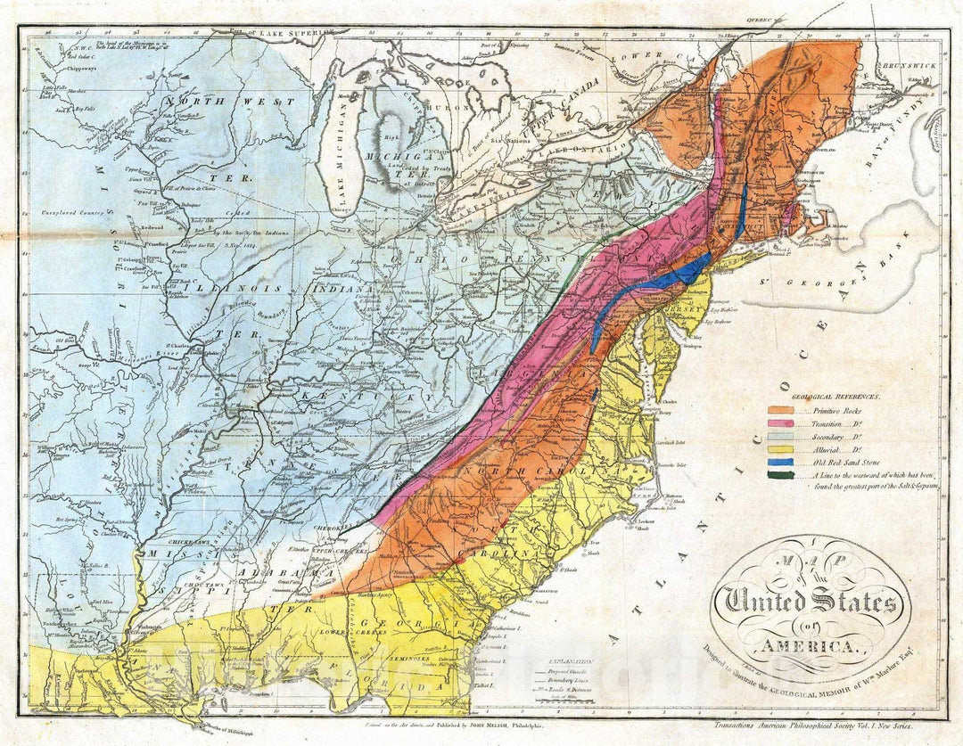 Historic Map : Geology Book - 1818 Map of the United States of America. - Vintage Wall Art