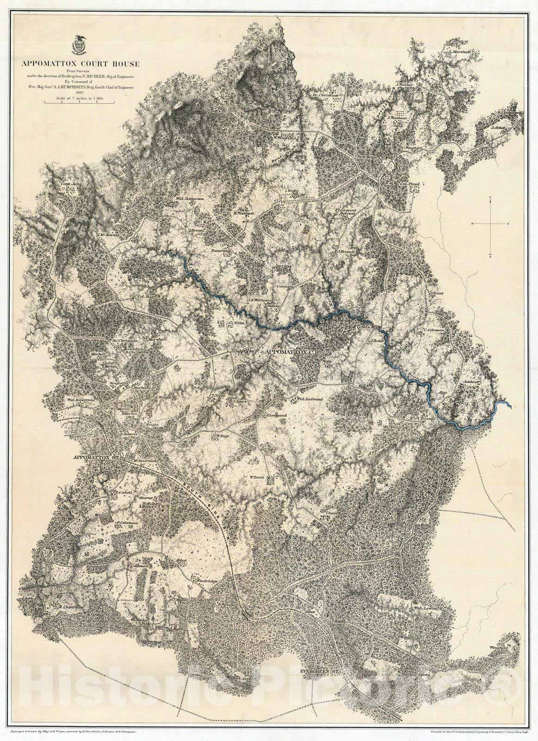 Historic Map : Military Atlas - 1869 Appomattox Court House. - Vintage Wall Art