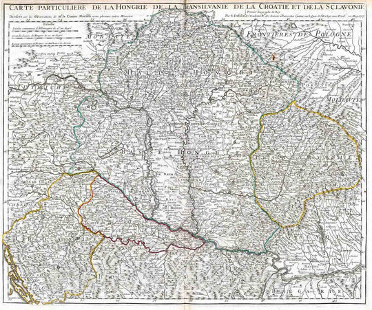 Historic Map : Hungary; Romania, , Europe 1717 Hongrie, Transilvanie, Croatie, Sclavonie. , Vintage Wall Art