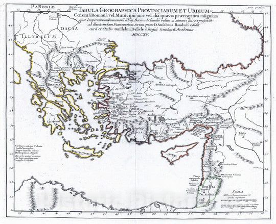 Historic Map : Greece; Turkey, Rome, Asia; Europe 1715 Colonia Romana, Tabula Geographica Provinciarum et Urbium. , Vintage Wall Art