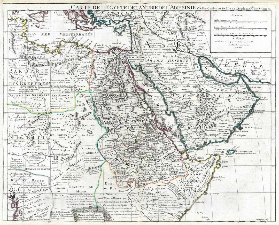 Historic Map : 1707 Egypte, Nubie, Abissinie &c. - Vintage Wall Art