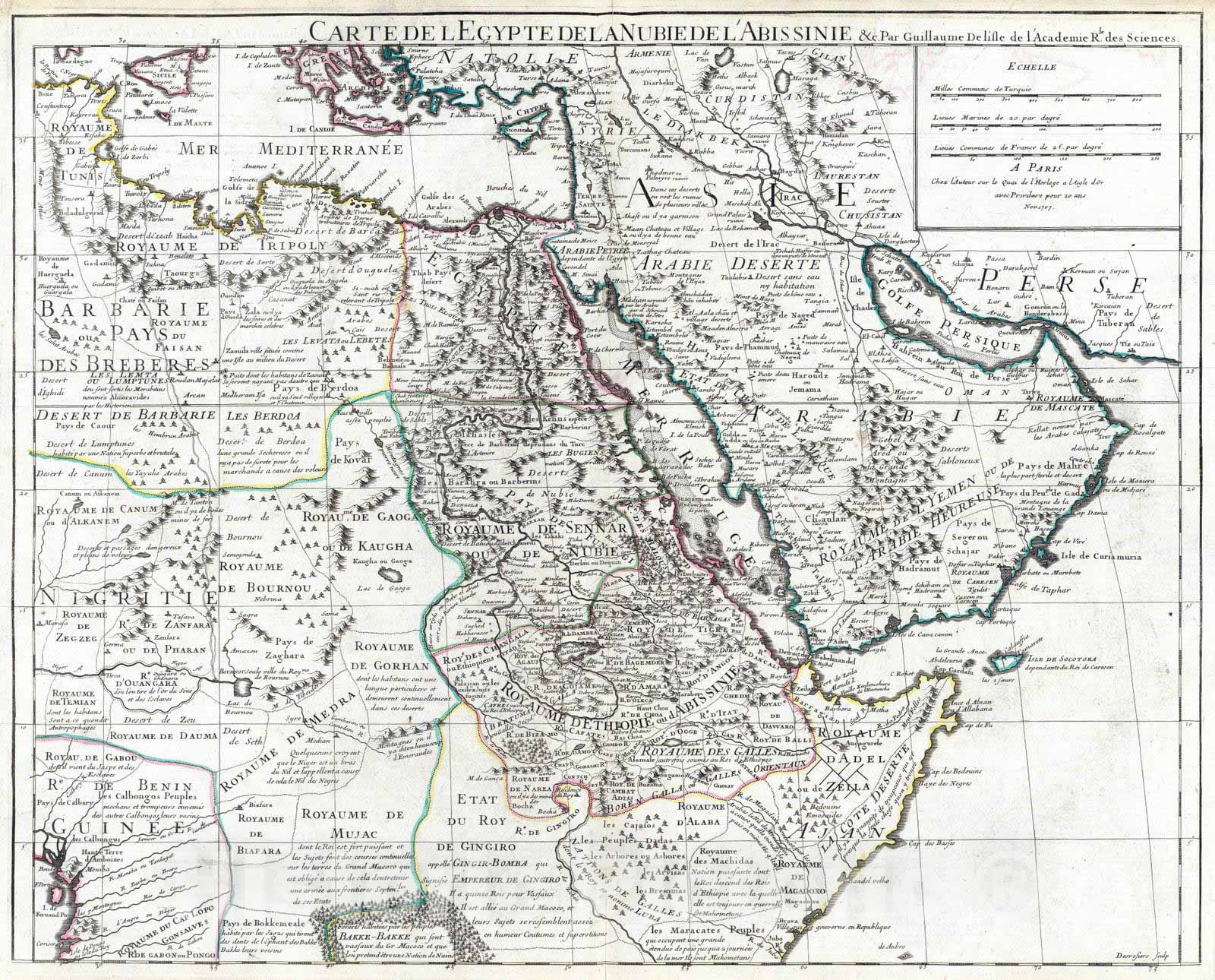 Historic Map : 1707 Egypte, Nubie, Abissinie &c. - Vintage Wall Art