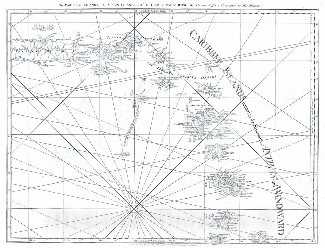 Historic Map : 1775 The Caribbee Islands, the Virgin Islands, and the Isle of Porto Rico. - Vintage Wall Art