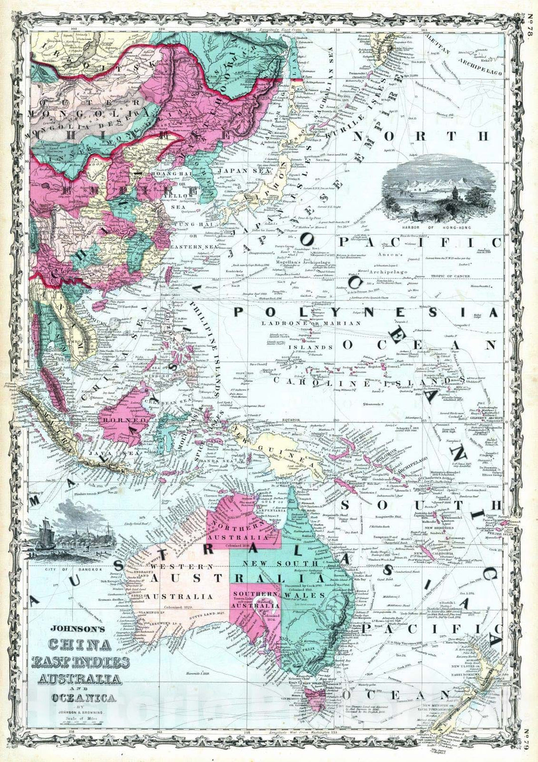 Historic Map : 1860 China East Indies Australia And Oceanica. - Vintage Wall Art