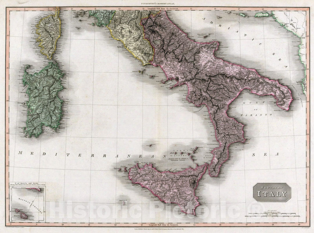 Historic Map : 1809 Southern Italy. - Vintage Wall Art