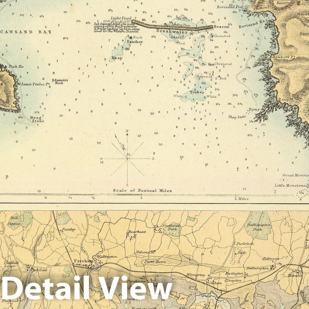 Historic Map : 1872 Ports & Harbours on the South East Coast of England. - Vintage Wall Art