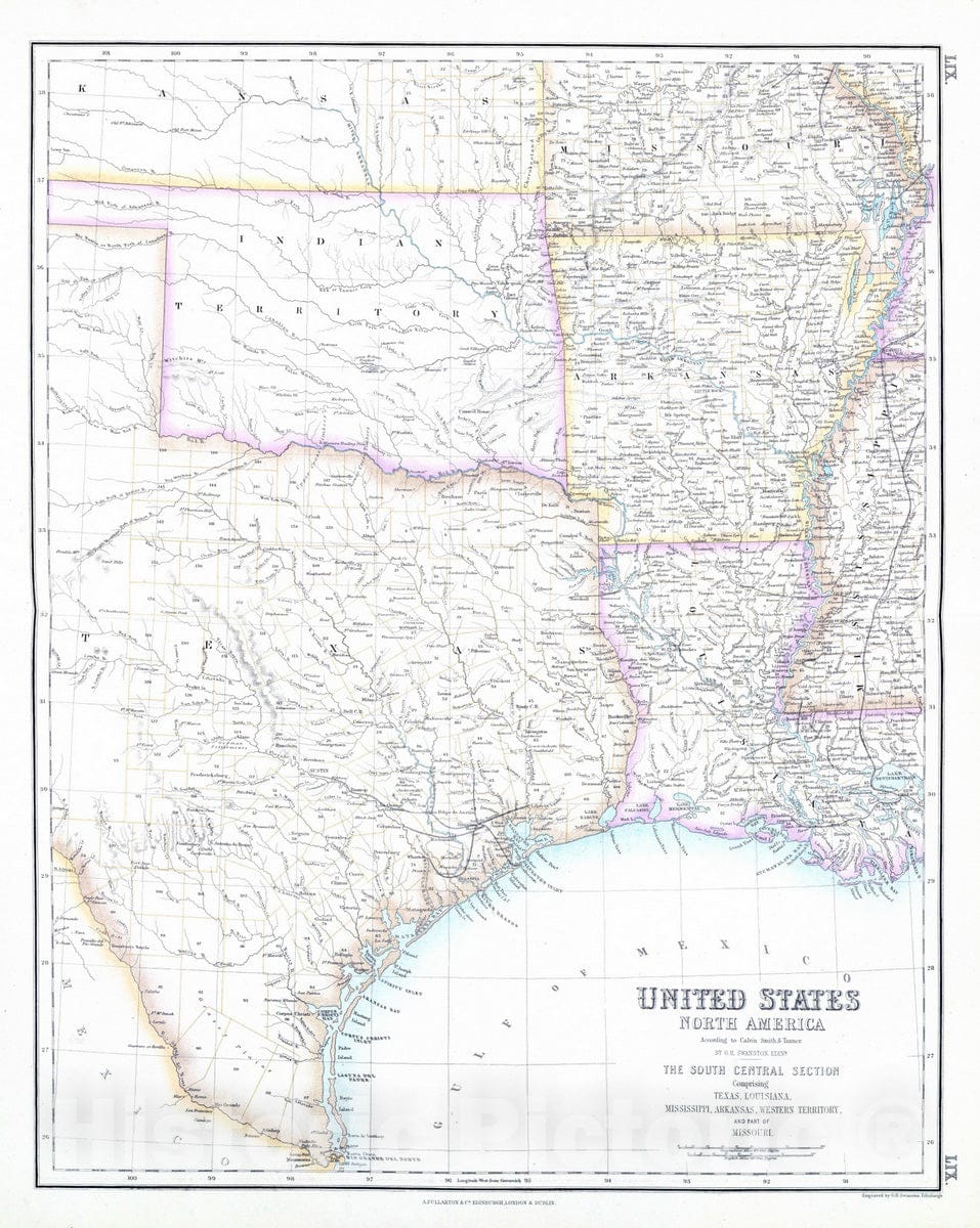 Historic Map - 1872 United States, South Central Section. - Vintage Wall Art