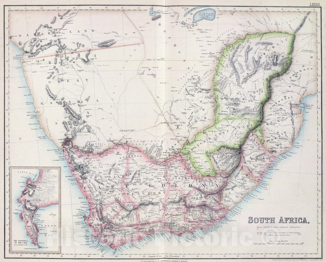 Historic Map : 1872 South Africa. - Vintage Wall Art