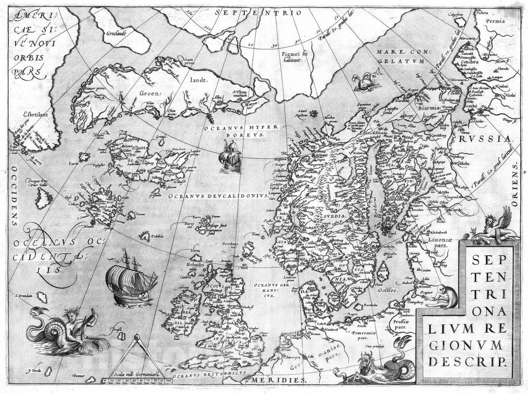 Historic Map : United Kingdom, Scandinavia 1570 (45) Septentrionalium Regionum. , Vintage Wall Art