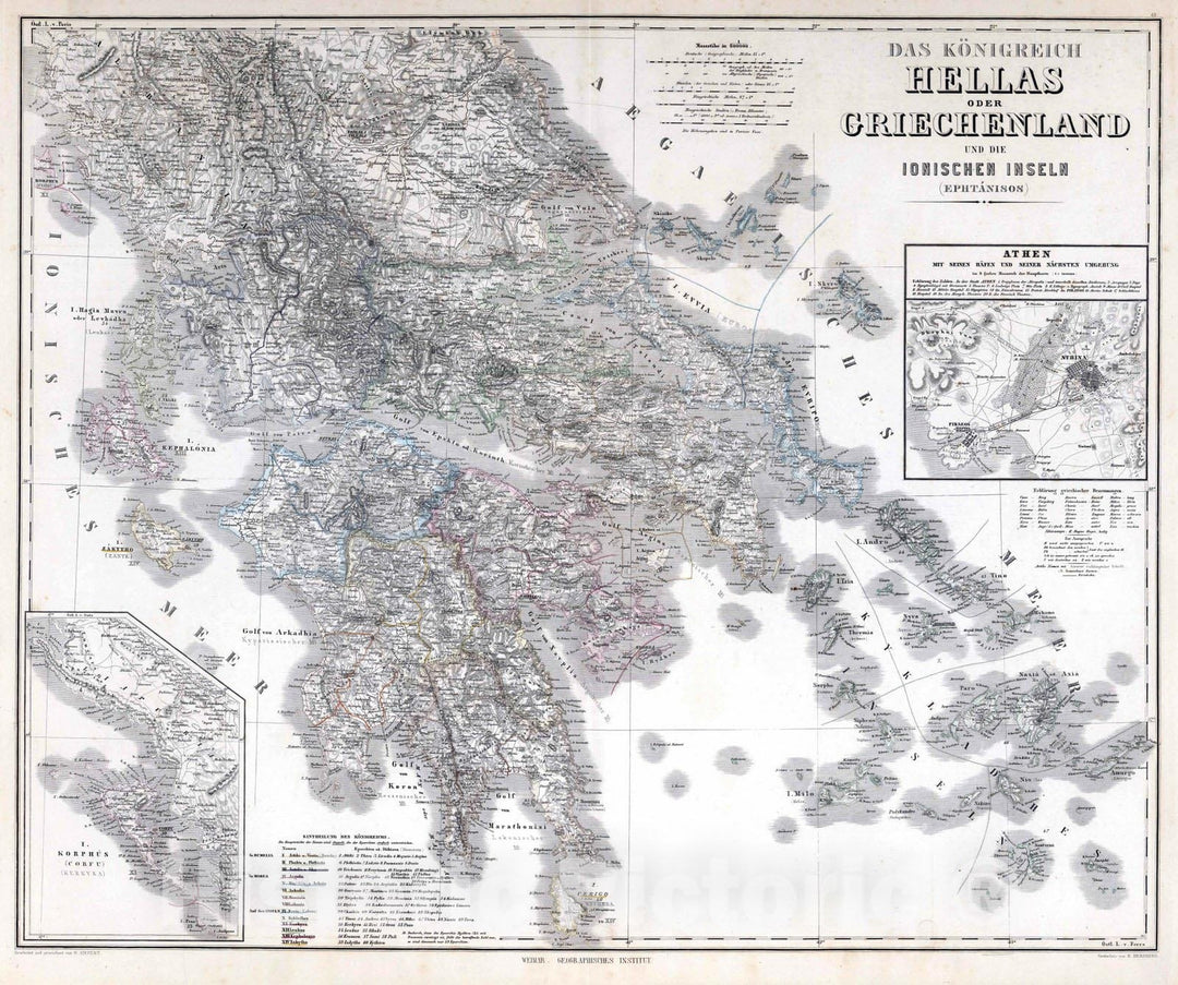 Historic Map : 1875 Kingdom of Hellas or Greece and the Ionic Islands. - Vintage Wall Art