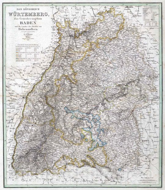 Historic Map : 1841 Kingdom Wuerttemberg; Grand Duchy of Baden, Germany. - Vintage Wall Art