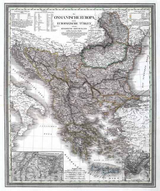 Historic Wall Map : 1840 Ottoman Empire or Turkey, in Europe. Kingdoms of Greece. - Vintage Wall Art