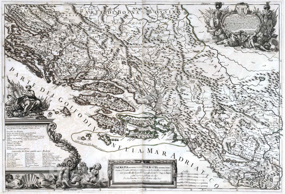 Historic Map : Croatia, Balkan Peninsula, Europe 1689 Dalmatia maritima Occidentale e Dalmatia maritima Orientale , Vintage Wall Art