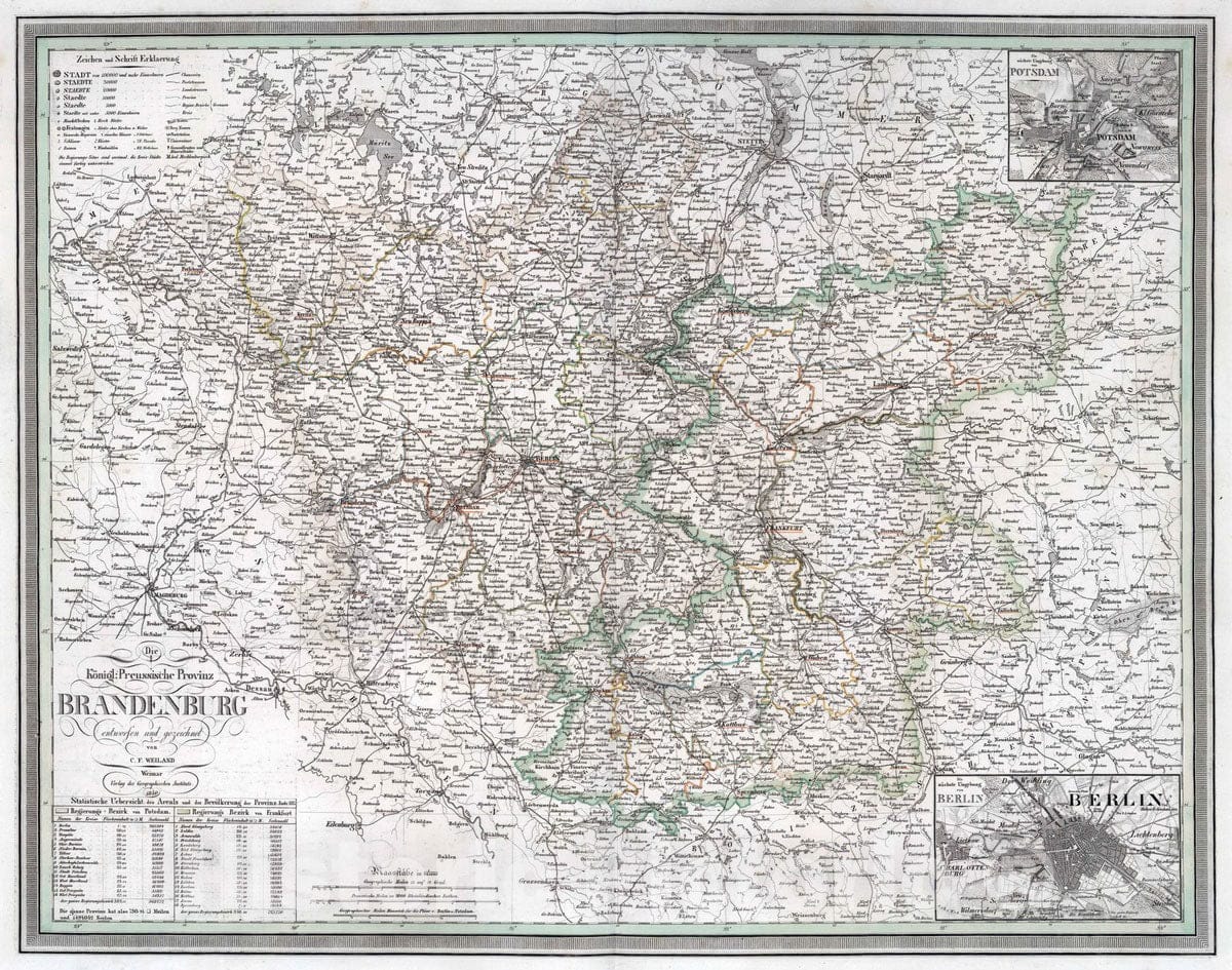 Historic Map : 1840 Prussian Province of Brandenburg, Germany. - Vintage Wall Art