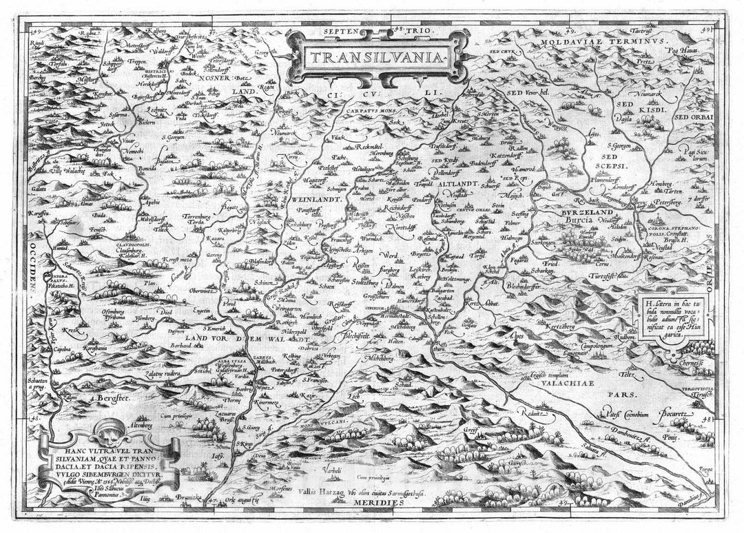 Historic Map : Transylvania (Romania) 1570 (43) Transilvania. , Vintage Wall Art