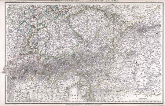 Historic Map : Germany, 1854 Sud-Deutschland und dessen Nachbarlandern , Vintage Wall Art