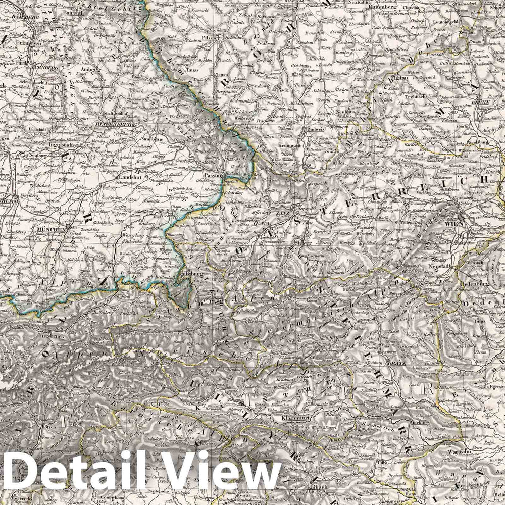 Historic Map : Germany, 1854 Sud-Deutschland und dessen Nachbarlandern , Vintage Wall Art