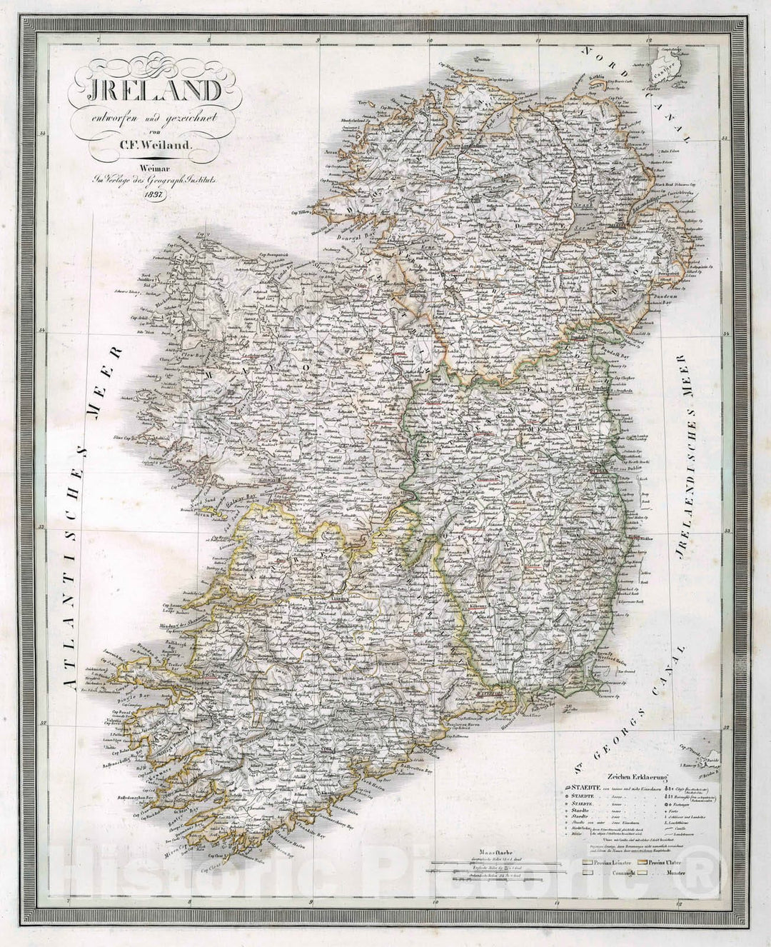 Historic Map : 1837 Ireland. - Vintage Wall Art