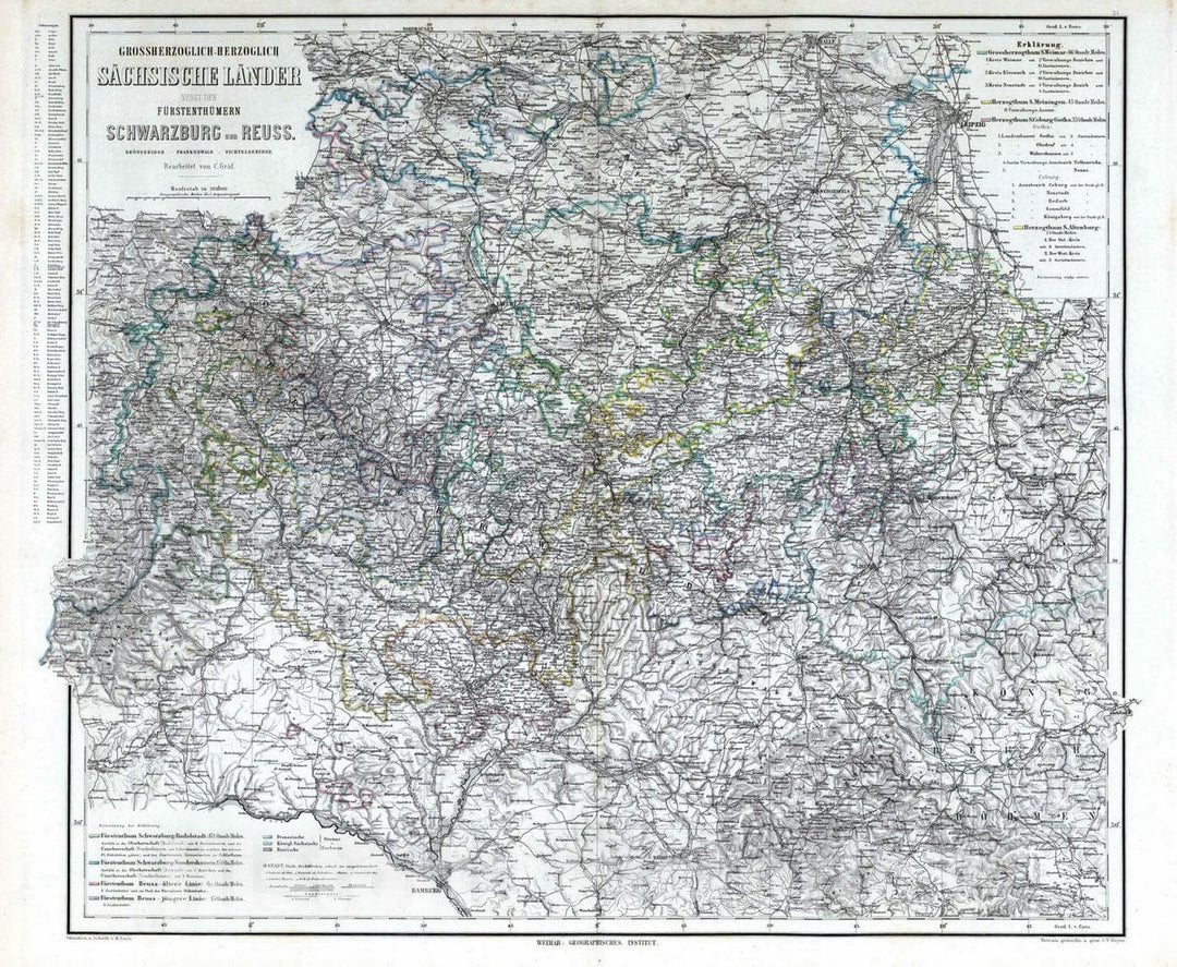 Historic Map : 1875 Saxon Countries, Germany. - Vintage Wall Art