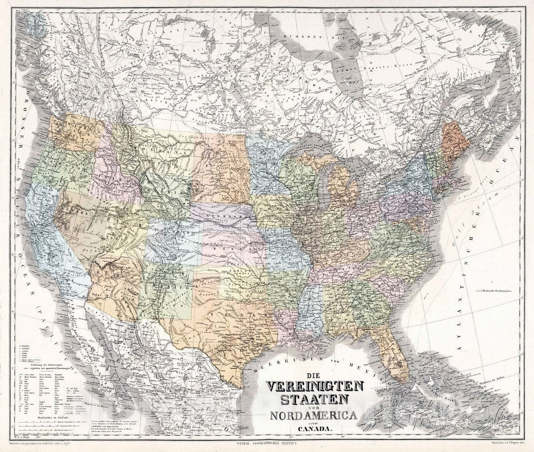 Historic Map : 1879 United States. Canada. - Vintage Wall Art